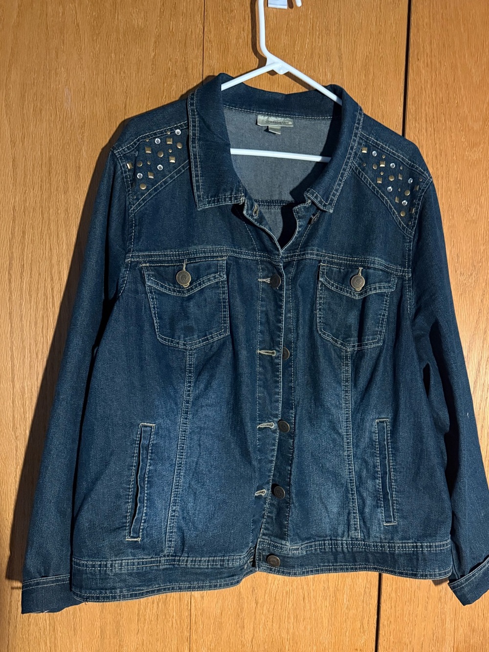 Dress Barn Denim Stud-Accent Jacket - Dark Blue